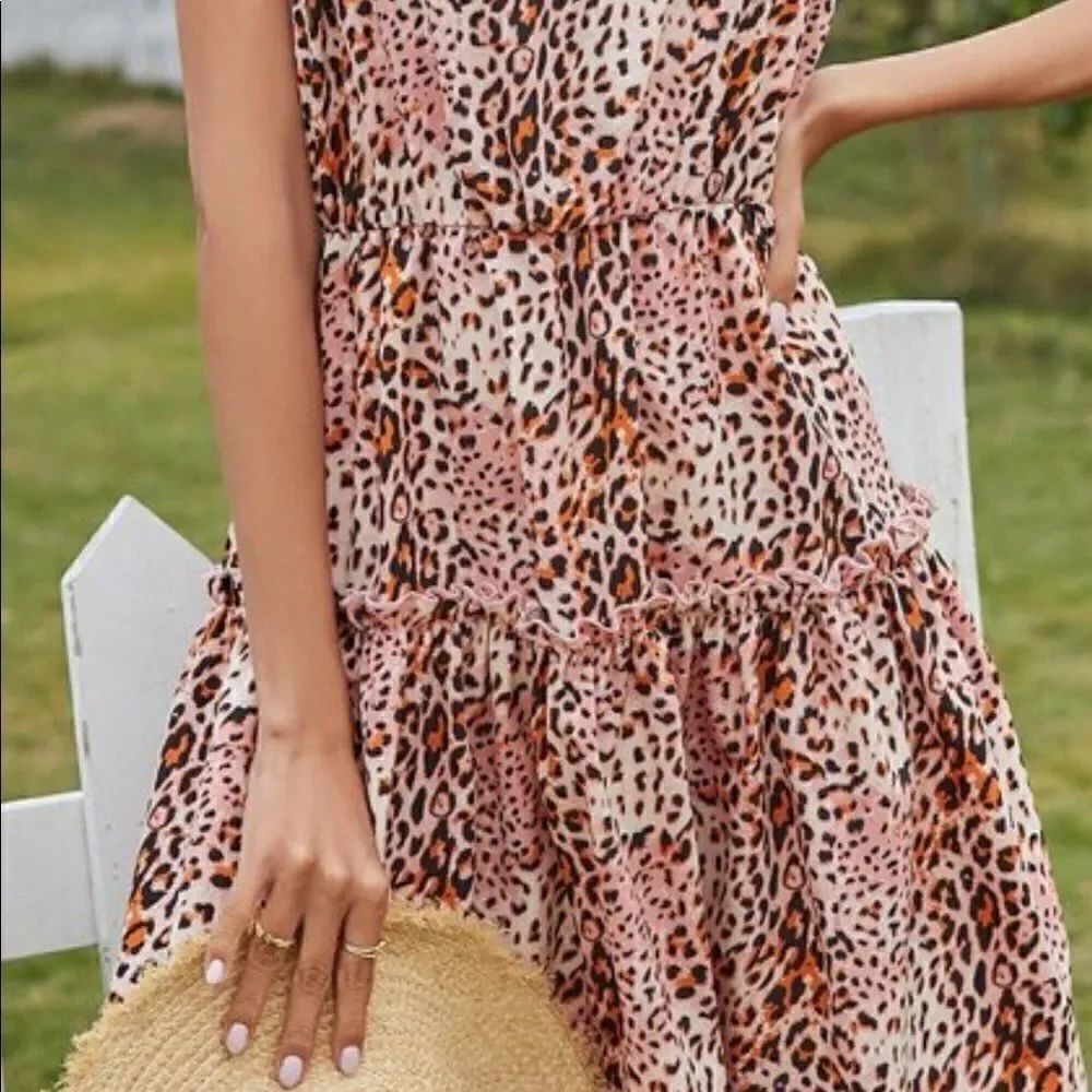Shein size 6 leopard cami sleeveless summer dress spaghetti strap